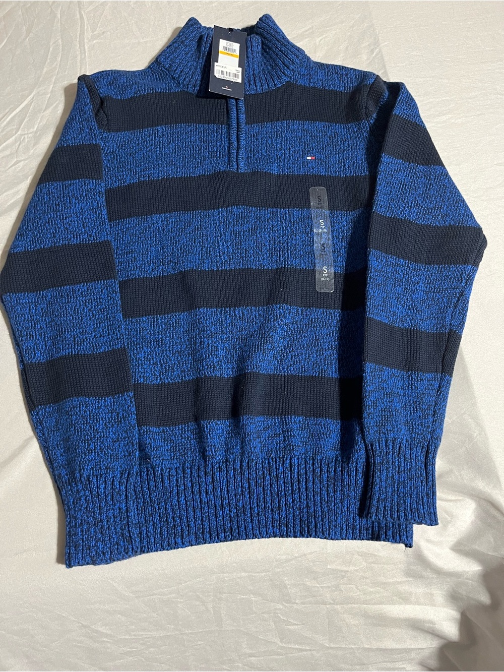 Tommy Hilfiger Blue & Navy Striped Half-Zip Sweater Boys Size Small 8-10 NWT